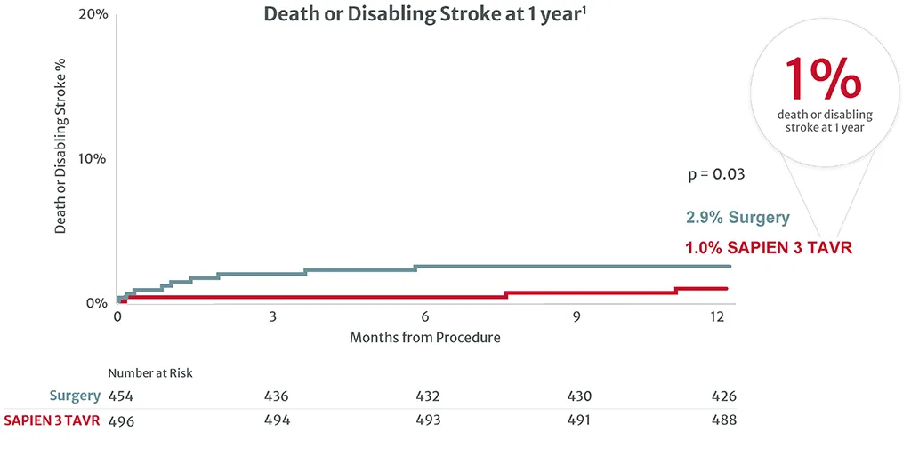 Image of chart showing survival rate of TAVR versus surgery